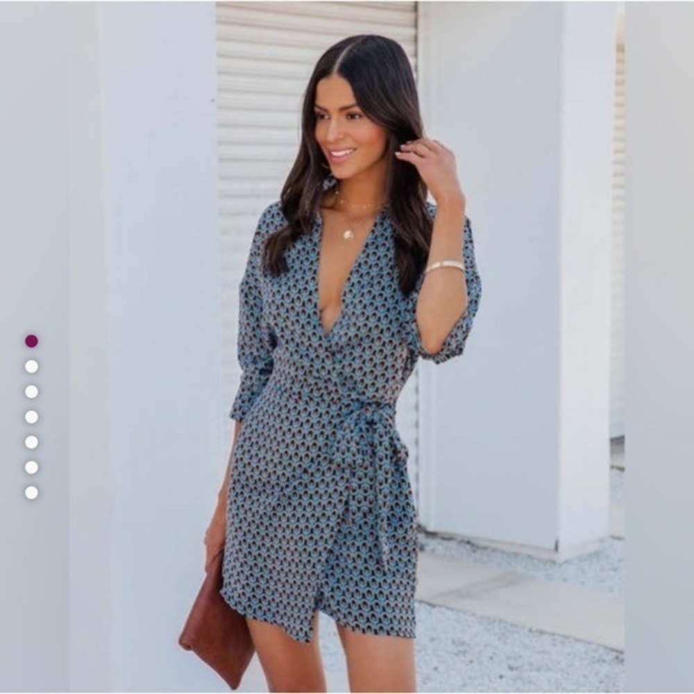 Vici wrap dress blue gold‎ black multi XL x-large